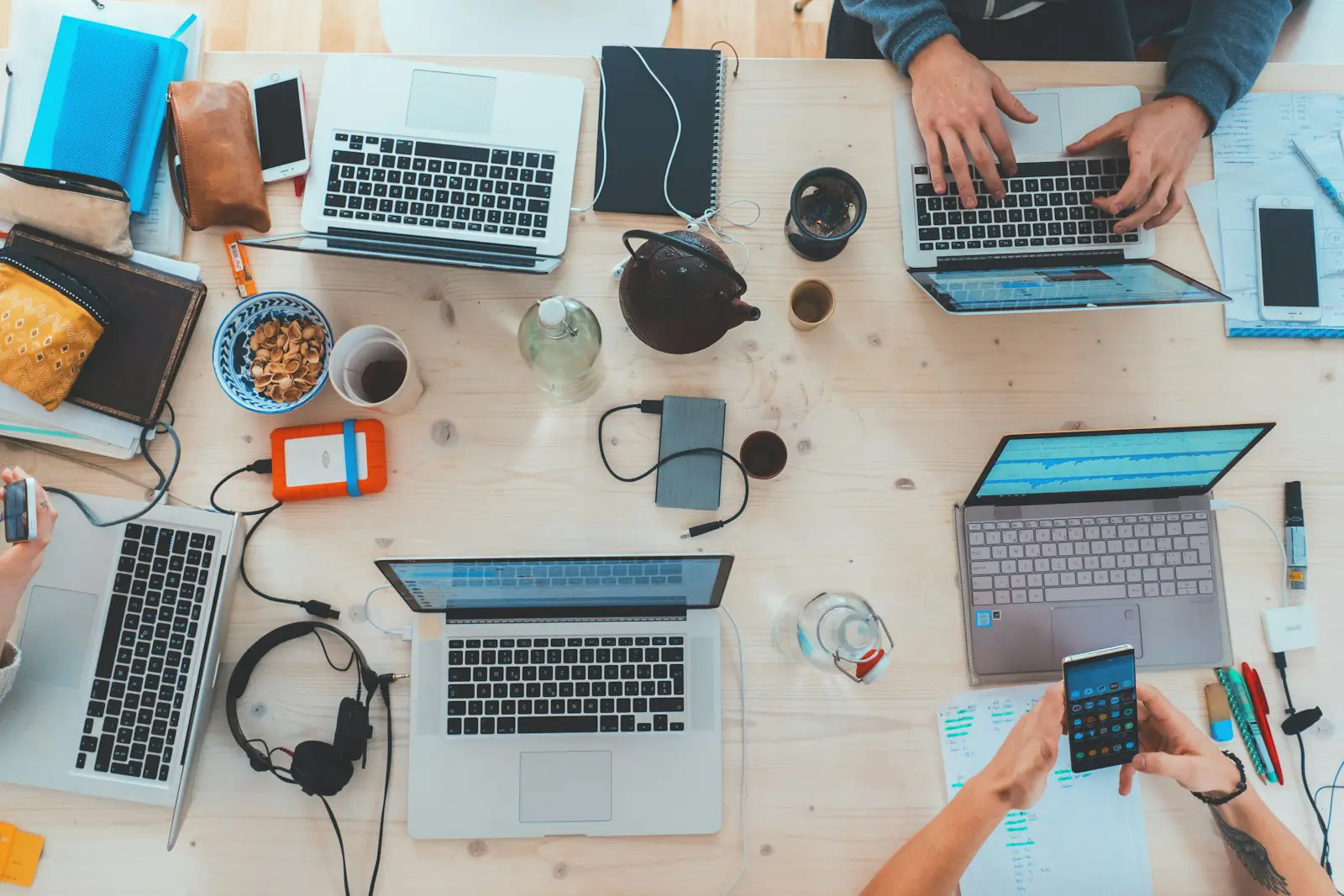 Technology professionals collaborating in a modern workspace